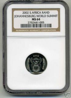 NGC MS 64 South Africa 2000 R1 Johannesburg Summit Coin