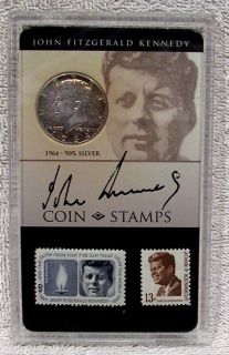 John F. Kennedy Commemorative   Coin & Stamp   1964 Half Dollar   90%