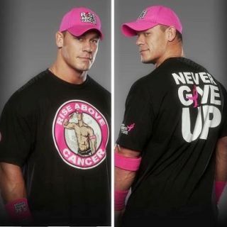 John Cena Rise Above Cancer Never Give Up WWE Authentic T Shirts Pink