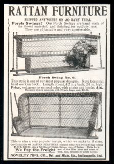 Rattan Furniture Porch Swings 1905 Antique AD Chairs Setees Novelty Mfg Indiana  