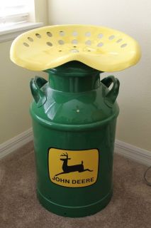 John Deere Collectible Milk Can with Old Tractor Seat   
