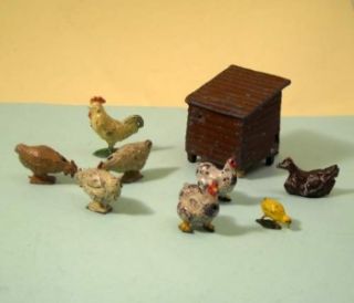 Vintage Lead Farm Chickens and Coop 1950s by Johillco and Britains  