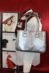 Tory Burch Robinson East to West Saffiano Silver Leather Satchel MSRP$550  