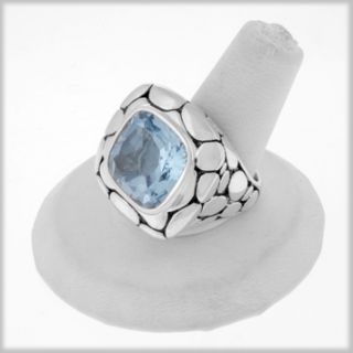 125652 JOHN HARDY Batu Kali Silver Blue Topaz Large Square Ring 6  