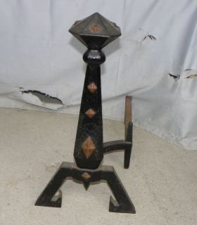 Antique Andirons Mission Arts and Craft design Bradley Hubbard Signed  