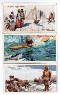 3 1915 Polar Explorer Cards Eskimos Hunting Seals Dog Sledge Toupiks Tents  