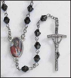 John Paul II Black Rosary Silver Glid Cross Blue Beads Jesus Crucifix Church  