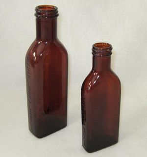 Vintage Lot of 2 Different Size Father John's Medicine Amber Glass Bottles 1950  