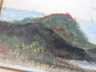 J John Scott Original Antique Watercolor Painting Seascape 1904 Signed  