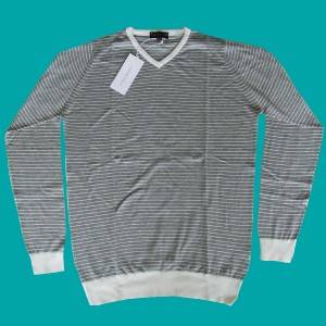 NEW Mens John Smedley Jaxon Striped Pullover Grey White V Neck Jumper Sweater S  