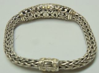 John Hardy Sterling Silver 18K Gold Crystal Pave Stones Woven Bracelet Women'S  