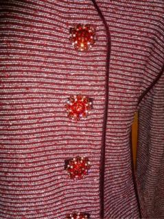 St John Collection by Marie Gray Burgandy Tweed 2pc Skirt Suit Rhinestones  