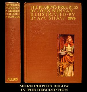 1928 THE PILGRIMS PROGRESS JOHN BUNYAN RARE ILLUSTRATED BYAM SHAW FINE BINDING  