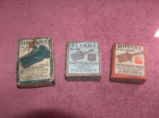 3 ANTIQUE BRYANT PLUGS NEW OLD STOCK IN ORIGINAL BOXES  