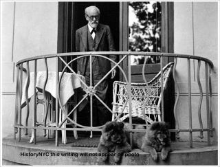 1935 Sigmund Freud on Balcony w Chow Dogs Unique Photo  