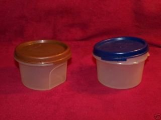 Tupperware 2 Small Storage Containers w Blue Brown Lid  