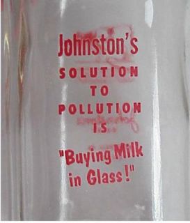 JOHNSTONS DAIRY Half Pint PYRO MILK Bottle Monroeville PA COW Picture  