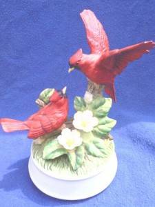 1989 Arnart Porcelain Bisque J Byron Cardinal and Humming Bird Musical Figurines  