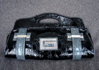 Guess Jory Black Patent Handbag Purse Clutch Bag Sac  
