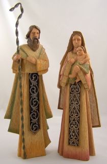 Wood Carved Inspired Holy Family Set Mary Joseph Baby Jesus Nativity Statue  