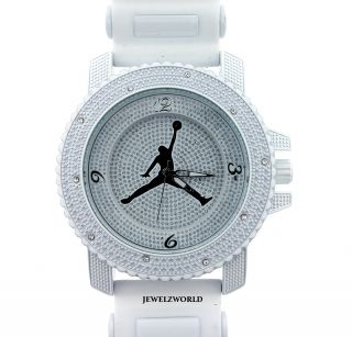 Iced Out White Jordan Air Jumpman Logo Silicone Watch  