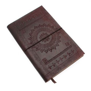 Fair Trade Handmade Eco Friendly Chocolate Brown Embossed Leather Journal Diary  