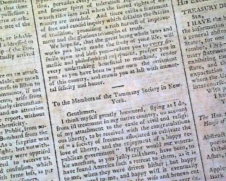 Reverend Joseph Priestley Tammany 18th Century Philadelphia PA 1794 Newspaper  