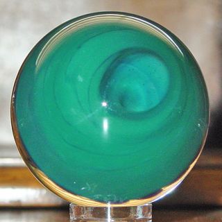 Signed Josh Mazet Iridescent Green Skull Glass Marble  