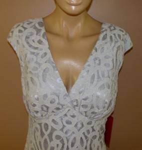JS COLLECTIONS LIGHT GRAY LACE V BUST STYLE COCKTAIL EVENING DRESS 6 NYCTO 11CQR  