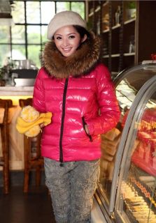 New Women with Real Raccoon Fur Hooded Duck Down Short Jacket Size M J67  