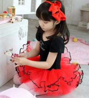 Black Red Girl Short Sleeve Party Leotard Ballet Tutu Dance Skirt Dress SZ5 8Y  
