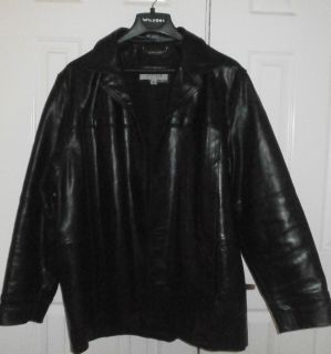 Leather Wilsons M Julian Black Heavy Car Coat Jacket with Buttons XL