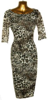 New Animal Leopard Print Stretch Lace 3 4 Sleeve Pencil Wiggle Dress
