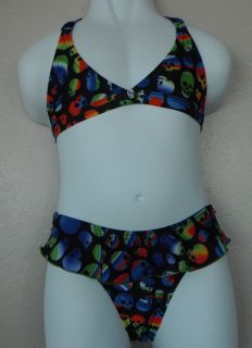 Girl Swimsuit Multi Color Skulls Bikini 3T 4T 5 6 7 8 9 10
