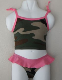 Girl Swimsuit Camouflage with Pink Trim and Ruffle Tankini 3T 4T 5T