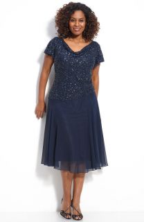Kara Navy Blue Embellished Mock Two Piece Dress Plus 20W MSRP $238
