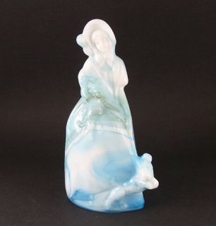Kanawha Blue Slag Glass Lady with Dog Figurine 933
