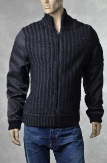 DKNY Donna Karan Mens Grid Rider Black Sweater Jacket Coat Sz L Large