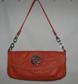 Kate Landry Orange Leather Shoulder Bag Handbag Navy & White Polka Dot