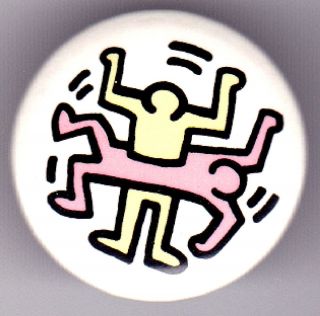 Keith Haring Men 2 Color RARE Pin Back Button BADGE1980s Original