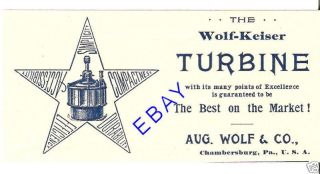 1894 Wolf Keiser Grist Mill Turbine Ad Chambersburg PA