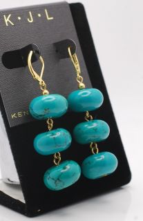 Kenneth Jay Lane KJL Simulated Turquoise Bead Dangle Earrings New