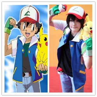 Pokemon Ash Ketchum Trainer Costume Shirt Jacket Gloves Hat