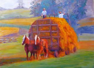 Fred Kepler Oil painting Studio Sale Amish Farmers Hay Load 18 x 24