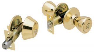 Master Keyed Doorknob Lock / Deadbolt Combo   Polished Brass W/Strike