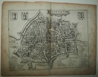 Tournai Belgium 1625 Guicciardini Antique Copper Engraved City Map