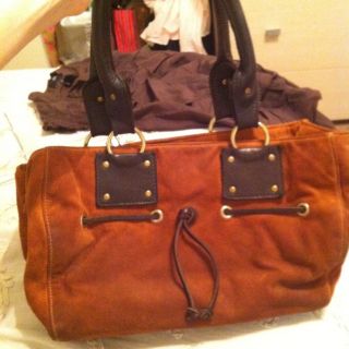Kiki Pearl Orange Suede Handbag Gold Hardware Brown Leather Detail