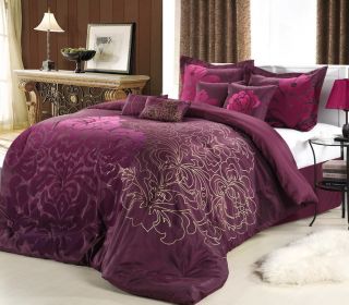 Purple Gold Plum Oversized 8 Pcs King Size Comforter Set New