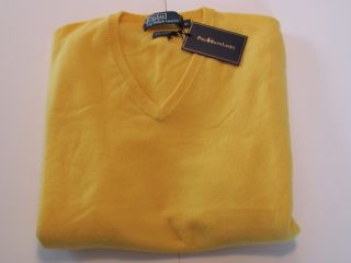 New Polo Ralph Lauren Mens Large Yellow Italian Cashmere V Neck
