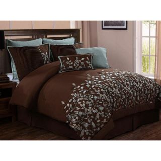 Leaves 8 Piece Chocolate Brown King Size Comforter Bed Set New